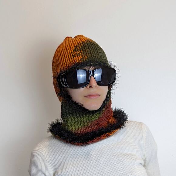 Sunset Multicolor Fairy Grunge Fuzzy Knitted Handmade Balaclava Winter Hat - Picture 3 of 8